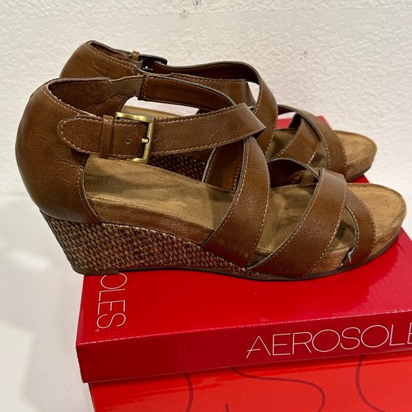 AEROSOLES | Shoes | Aerosoles Enlighten Wedge Sandals Brown Leather Closed  Heel Womens Size 85 M | Poshmark